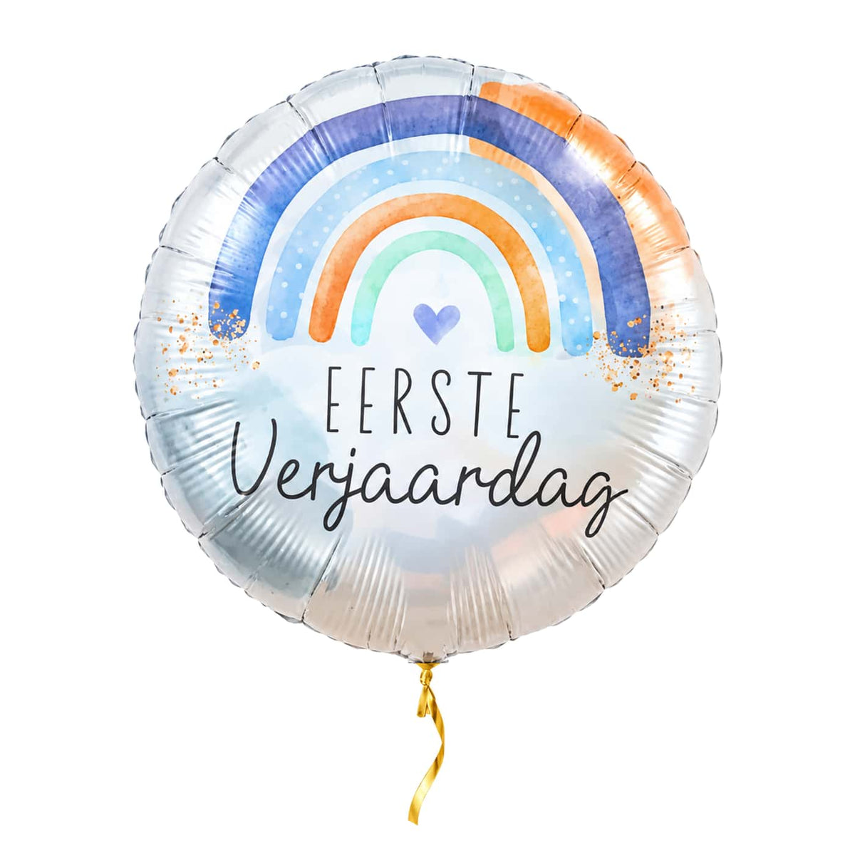 Eerste Verjaardag Helium Ballon – met helium gevuld, met gouden lint