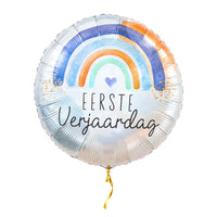 Eerste Verjaardag Helium Ballon – met helium gevuld, met gouden lint