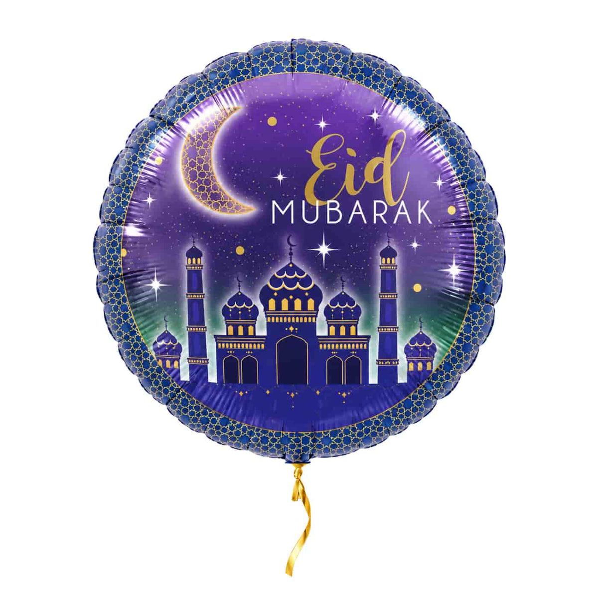 Eid Mubarak Helium Ballon – met helium gevuld, met gouden lint