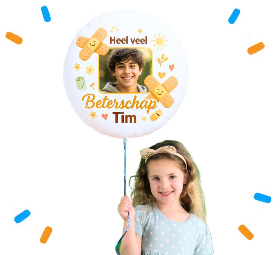 Eigen Foto En Naam Heel Veel Beterschap Helium Ballon - 58 cm - Ballonnenshop.nl
