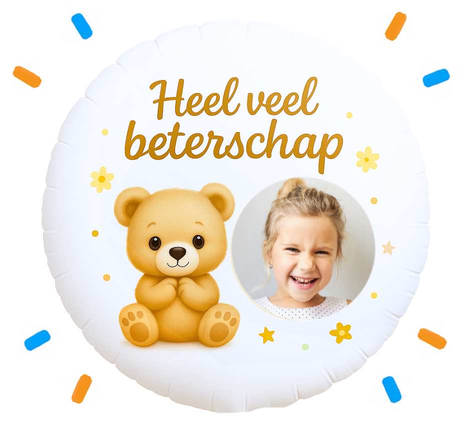 Eigen Foto Heel Veel Beterschap Beer Helium Ballon - 58 cm - Ballonnenshop.nl