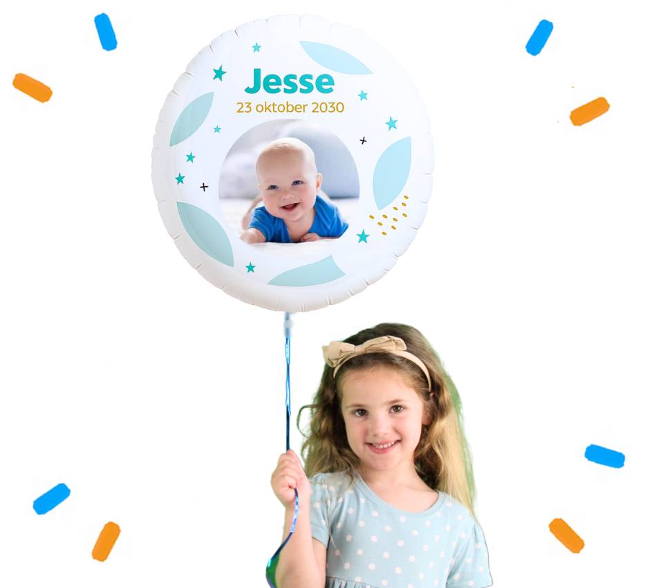 Eigen Foto, Naam En Datum Geboorte Helium Ballon Blauw - 58 cm - Ballonnenshop.nl
