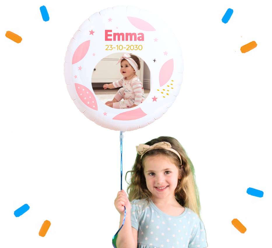 Eigen Foto, Naam En Datum Geboorte Helium Ballon Roze - 58 cm - Ballonnenshop.nl