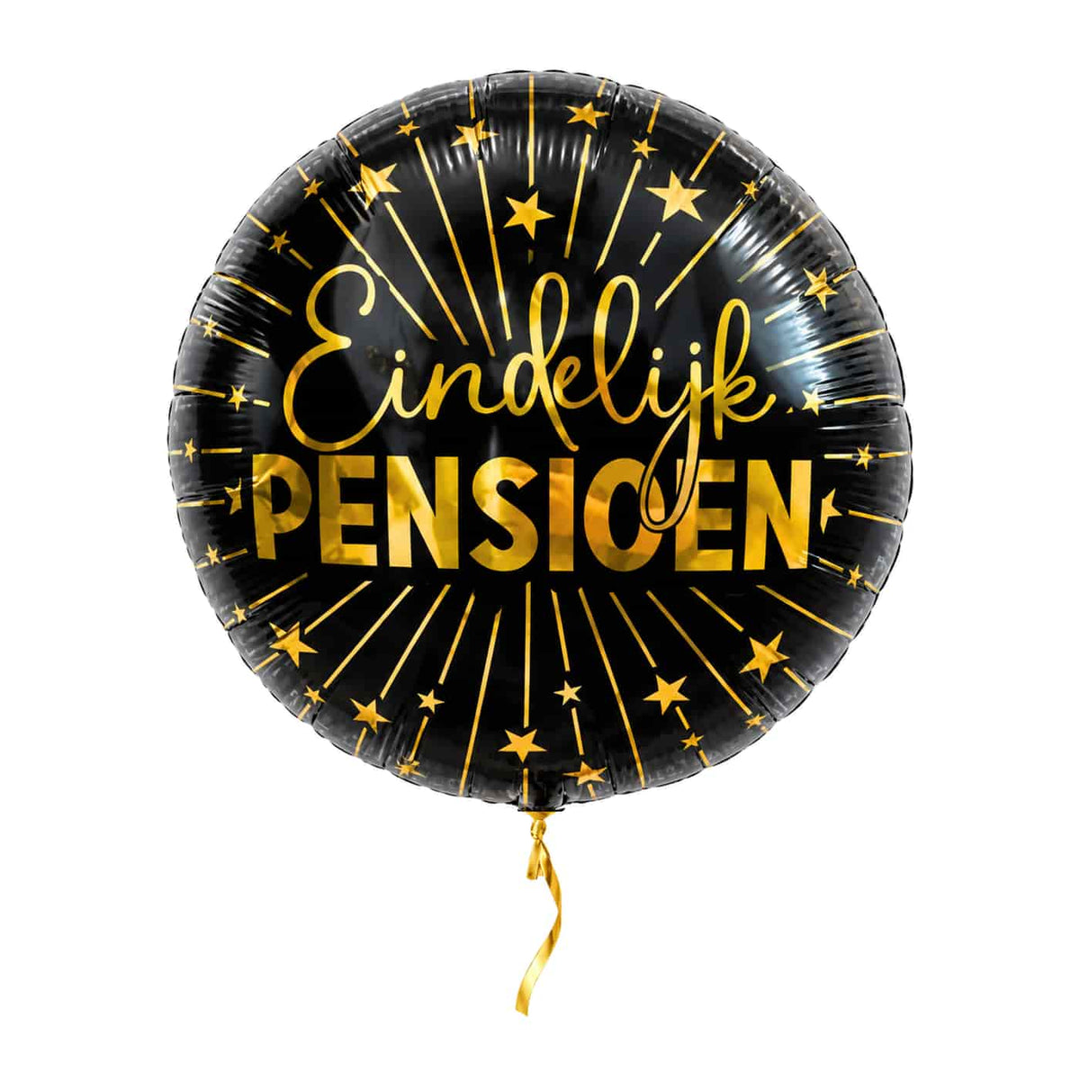 Eindelijk Pensioen Helium Ballon – met helium gevuld, met gouden lint