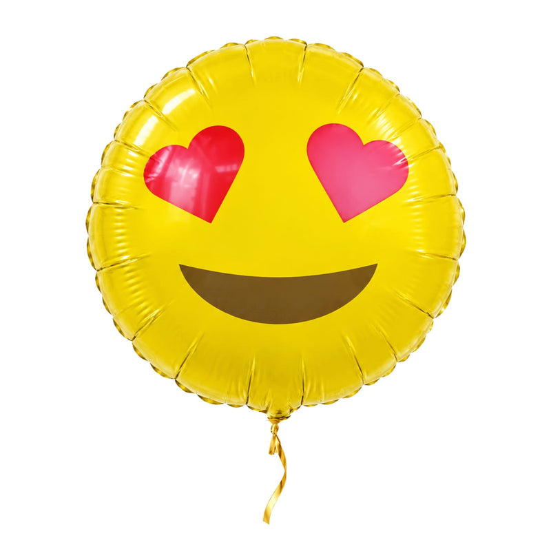 Emoji Hartjes Ogen Helium Ballon – met helium gevuld, met gouden lint