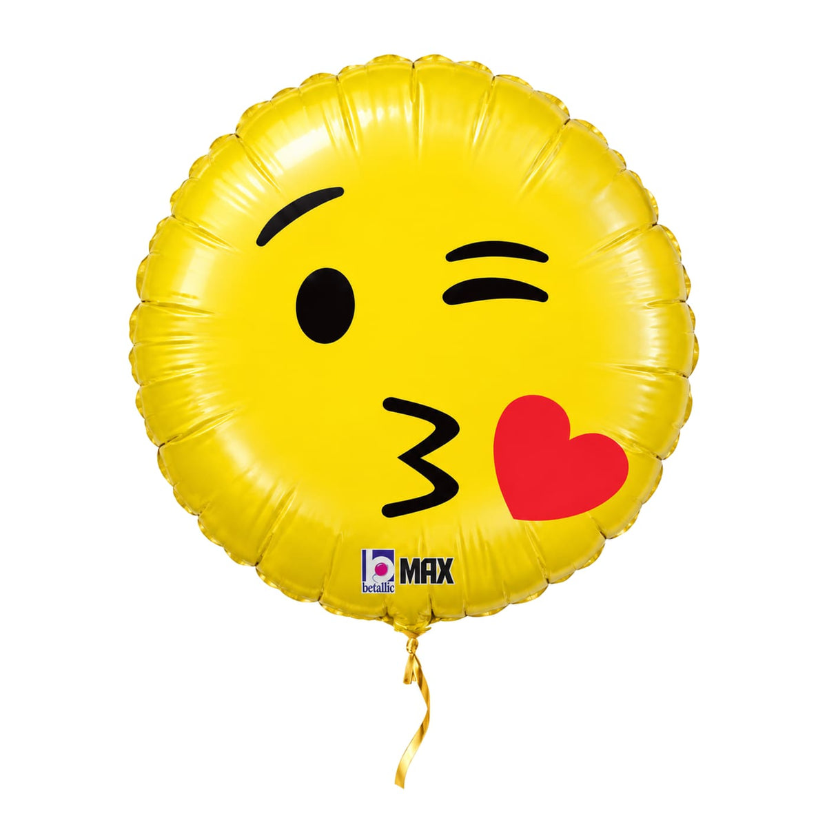 Emoji Kus Helium Ballon – met helium gevuld, met gouden lint