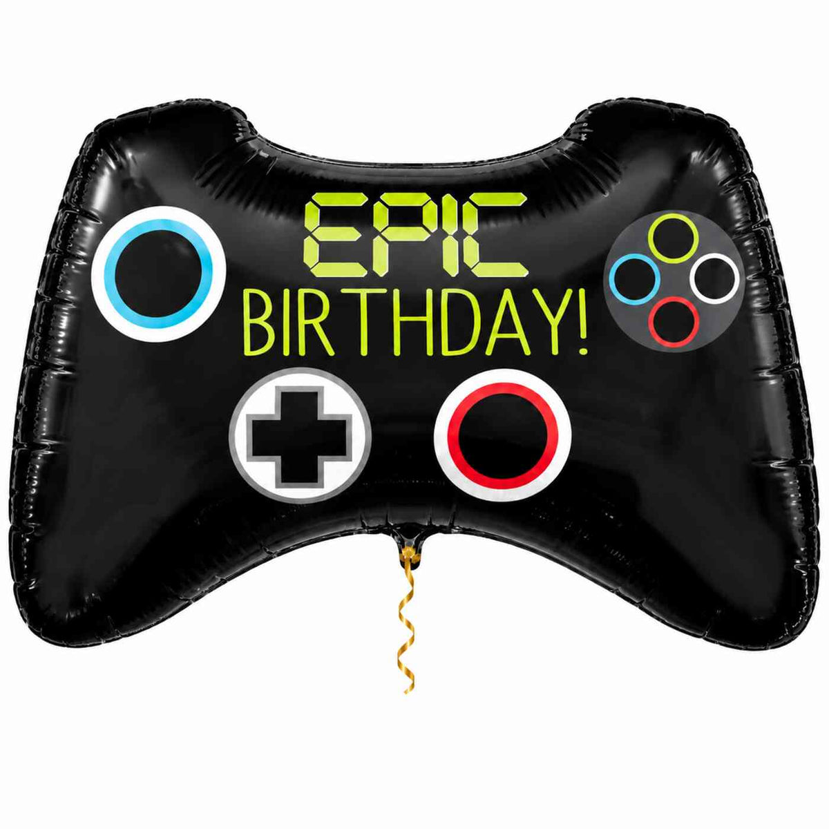 Epic Birthday Game Controller XL met dun metallic gouden lint op witte achtergrond – Ballonnenshop.nl