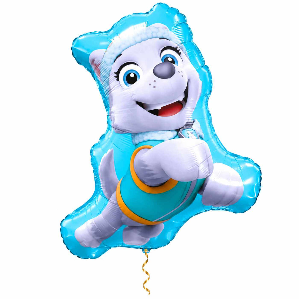 Everest Paw Patrol XL Ballon met dun metallic gouden lint op witte achtergrond – Ballonnenshop.nl