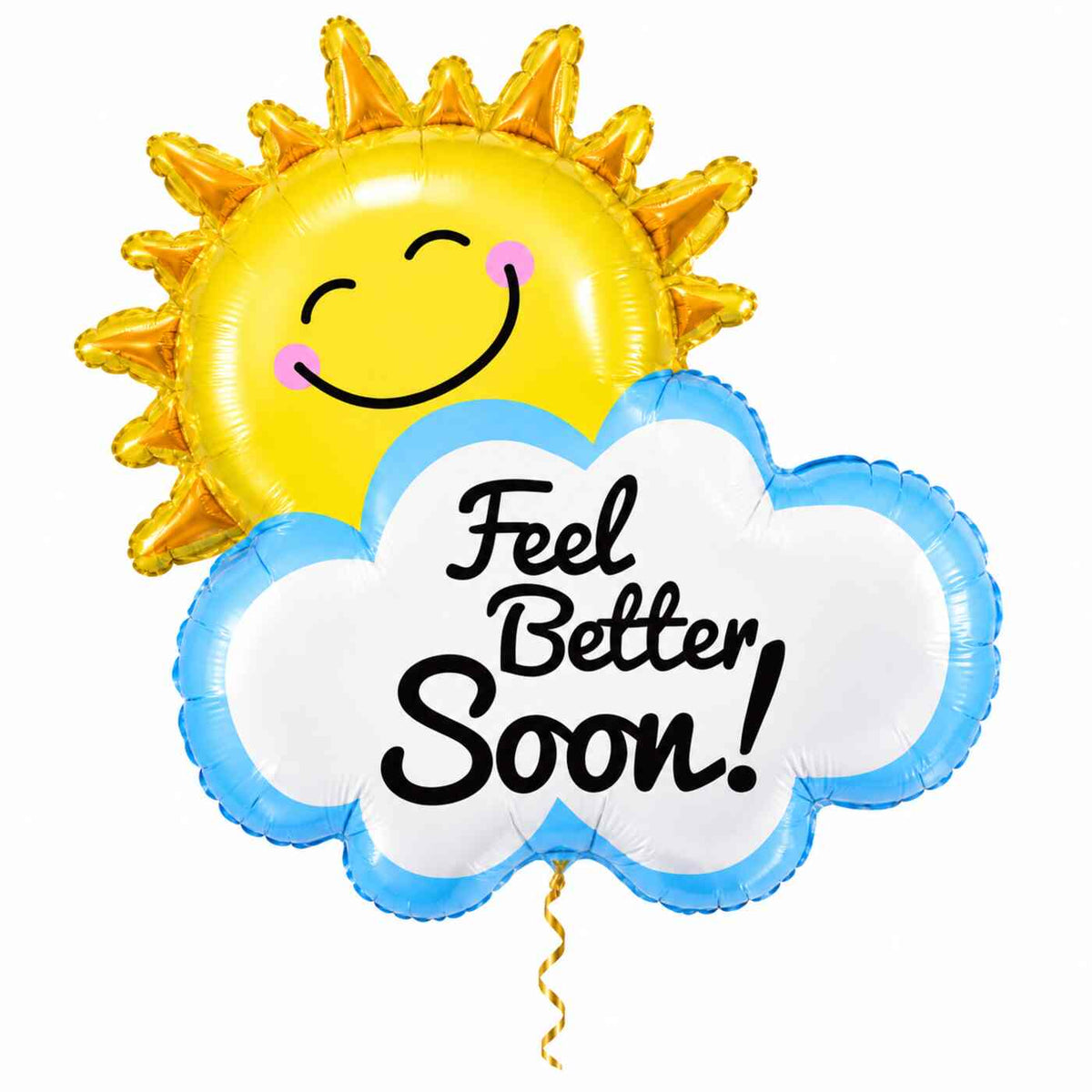 Feel Better Soon Helium XL Ballon met dun metallic gouden lint op witte achtergrond – Ballonnenshop.nl