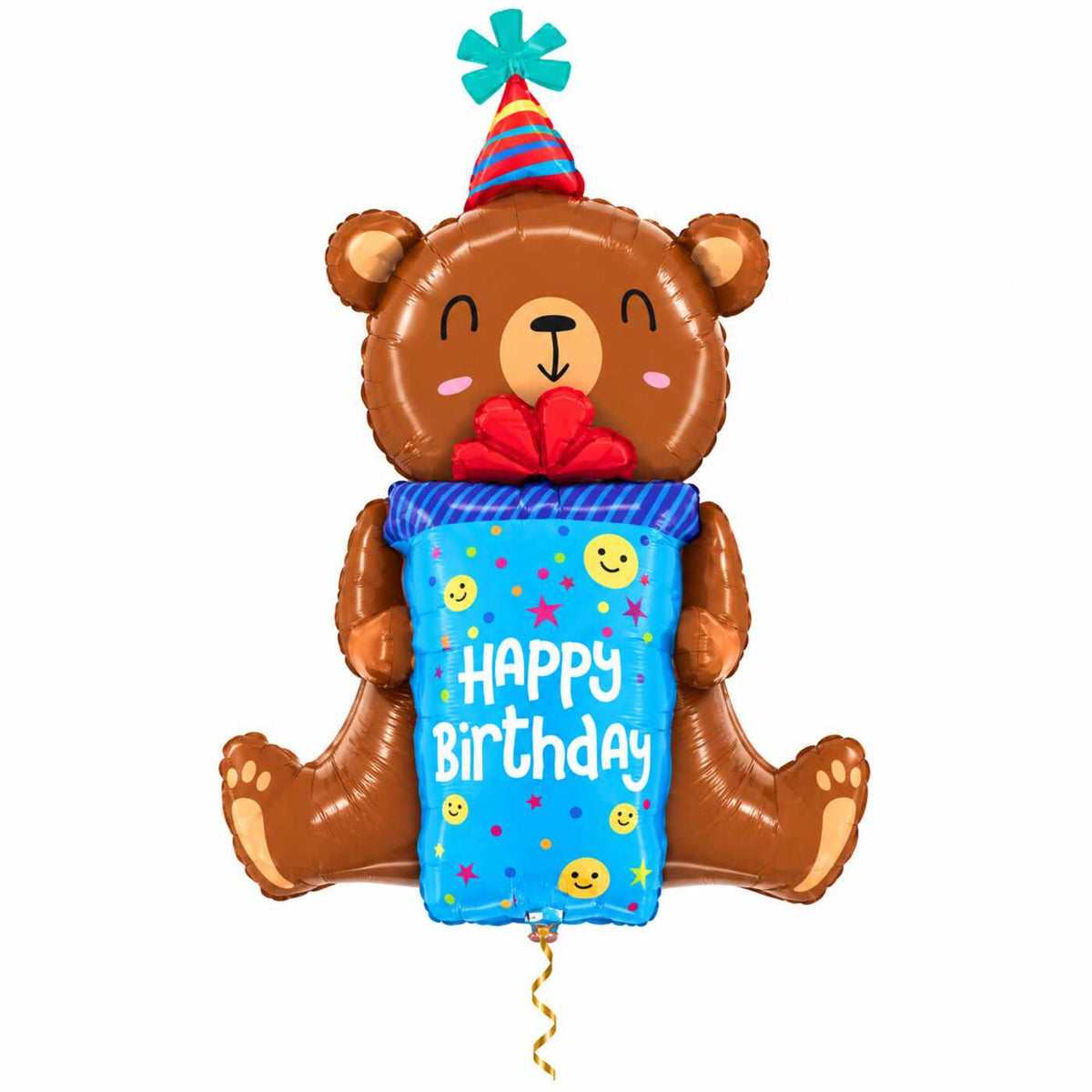 Beer met Cadeau Helium Ballon met dun metallic gouden lint op witte achtergrond – Ballonnenshop.nl