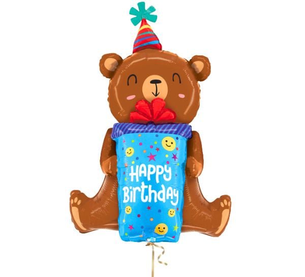 Feestelijke Verjaardag Beer met Cadeau Helium Ballon - Gevuld Met Helium - 88 cm - Ballonnenshop.nl