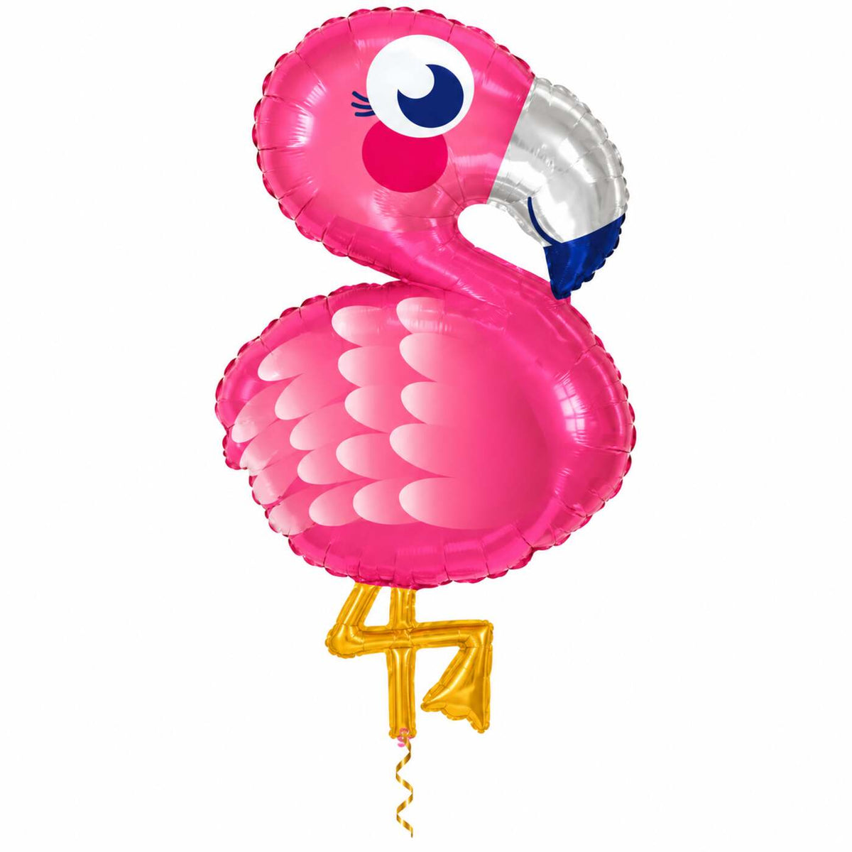 Flamingo Helium XL Ballon met dun metallic gouden lint op witte achtergrond – Ballonnenshop.nl