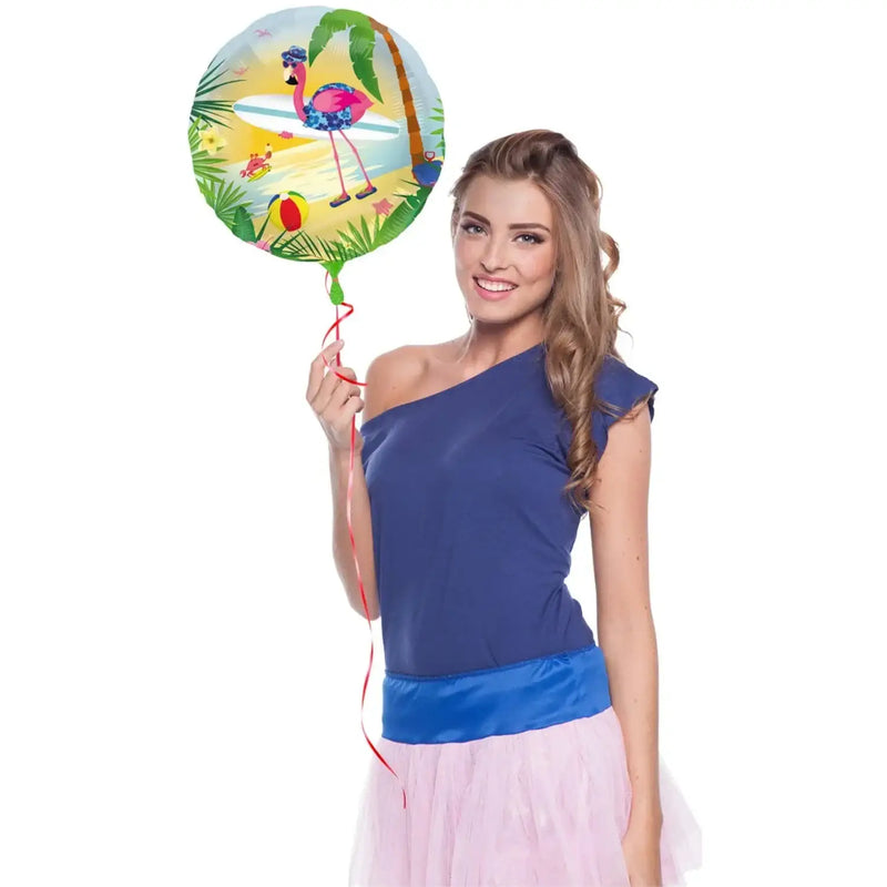 Flamingo Op Het Strand Folie Ballon - 45 cm - Ballonnenshop.nl
