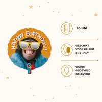 Folie Ballon Happy Birthday Aap - 45 cm - Ballonnenshop.nl