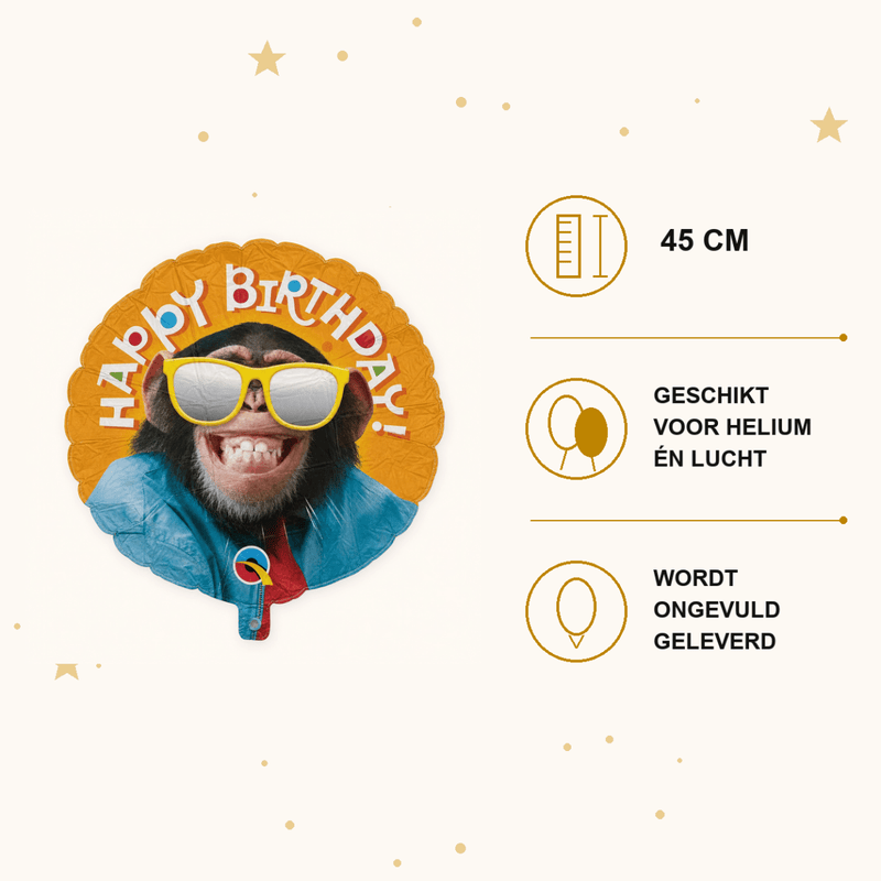Folie Ballon Happy Birthday Aap - 45 cm - Ballonnenshop.nl