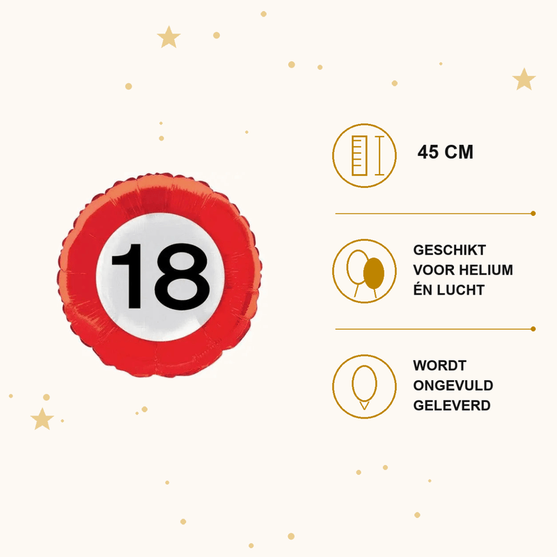 Folie Ballon Verkeersbord 18 Jaar - 45 cm - Ballonnenshop.nl