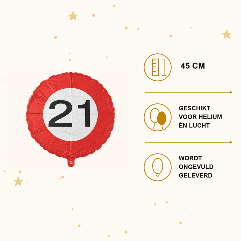 Folie Ballon Verkeersbord 21 Jaar - 45 cm - Ballonnenshop.nl