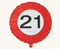 Folie Ballon Verkeersbord 21 Jaar - 45 cm - Ballonnenshop.nl
