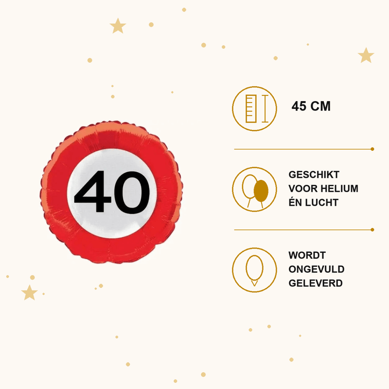 Folie Ballon Verkeersbord 40 Jaar - 45 cm - Ballonnenshop.nl