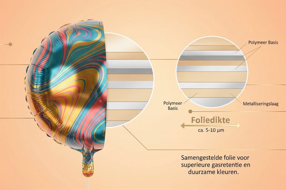 Infographic van de lagen en foliedikte van een folieballon