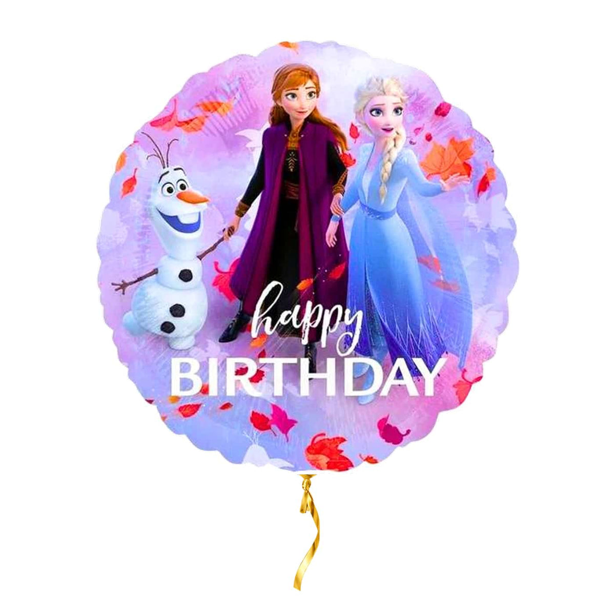 Frozen Happy Birthday Ballon – met helium gevuld, met gouden lint