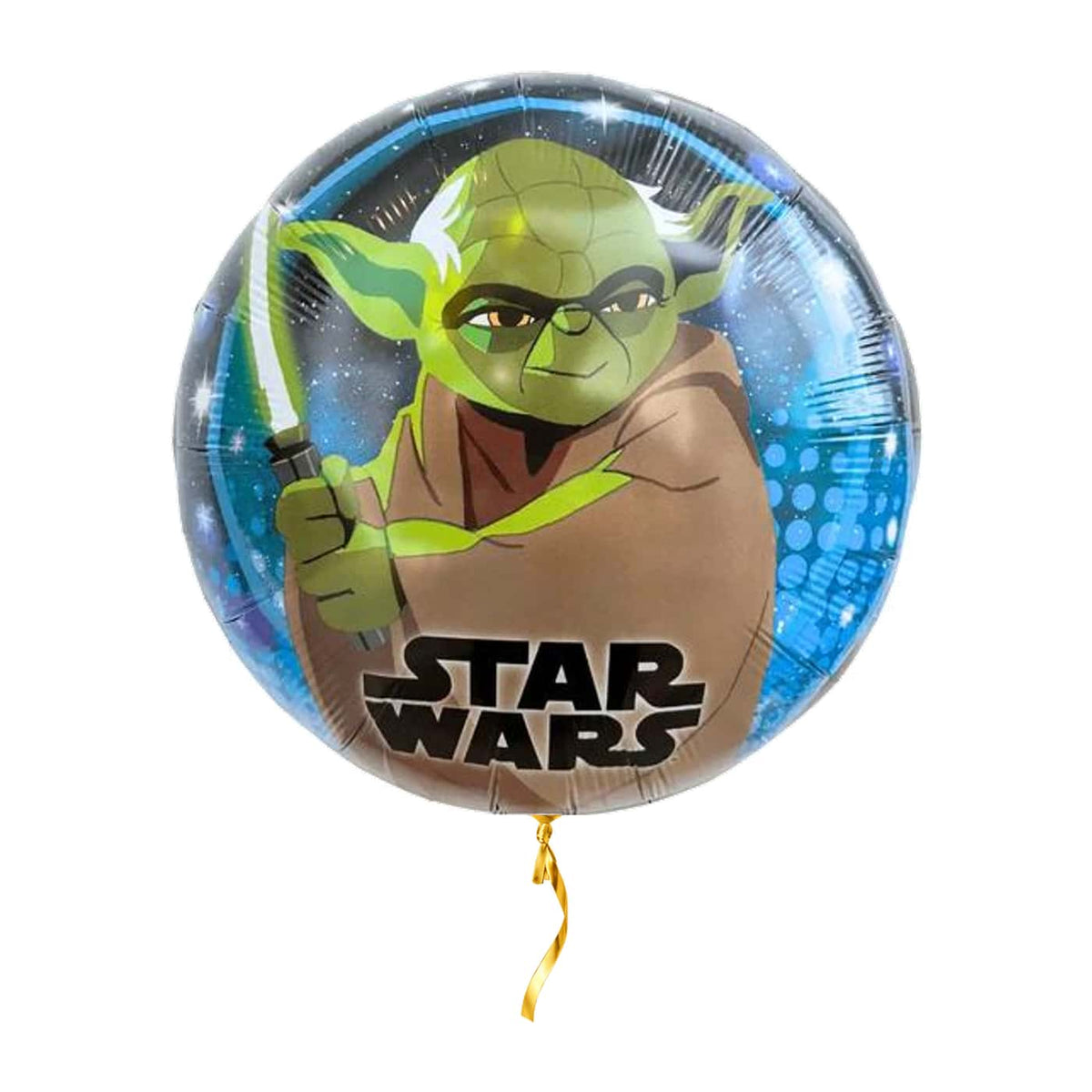 Galaxy Yoda Helium Ballon – met helium gevuld, met gouden lint