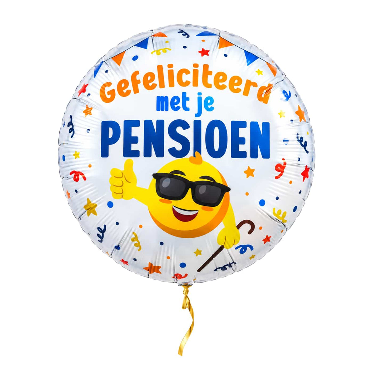 Gefeliciteerd Met Je Pensioen – met helium gevuld, met gouden lint