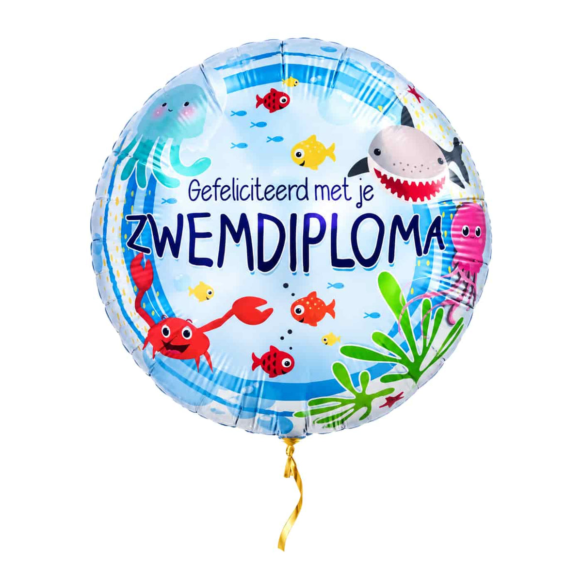 Gefeliciteerd Met Je Zwemdiploma – met helium gevuld, met gouden lint
