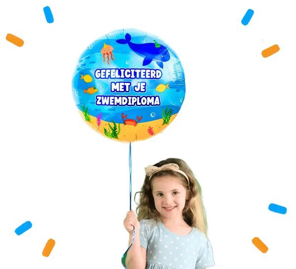 Gefeliciteerd Zwemdiploma Helium Ballon - Gevuld Met Helium - 46 cm - Ballonnenshop.nl