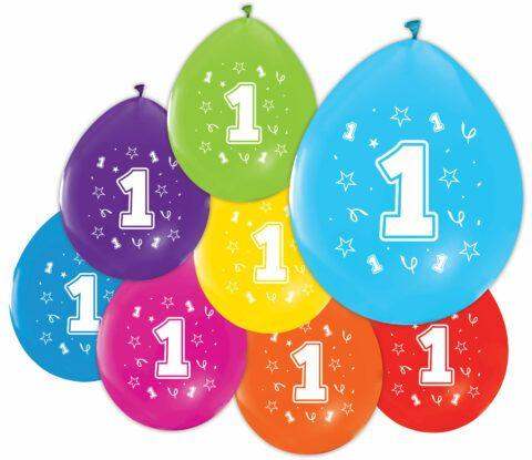 Gekleurde Ballonnen 1 jaar - 8 stuks - 30 cm - Ballonnenshop.nl