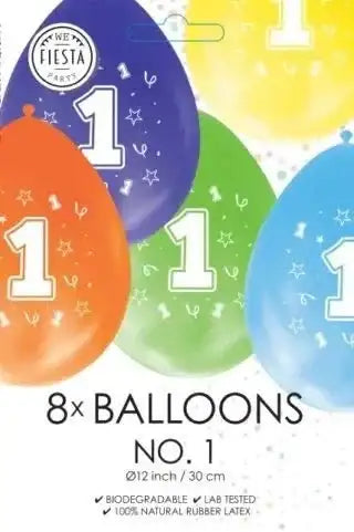 Gekleurde Ballonnen 1 jaar - 8 stuks - 30 cm - Ballonnenshop.nl