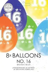 Gekleurde Ballonnen 16 jaar - 8 stuks - 30 cm - Ballonnenshop.nl
