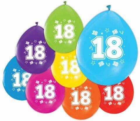 Gekleurde Ballonnen 18 jaar - 8 stuks - 30 cm - Ballonnenshop.nl