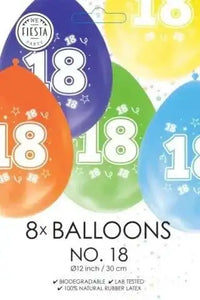 Gekleurde Ballonnen 18 jaar - 8 stuks - 30 cm - Ballonnenshop.nl