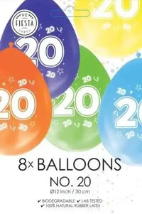 Gekleurde Ballonnen 20 jaar - 8 stuks - 30 cm - Ballonnenshop.nl