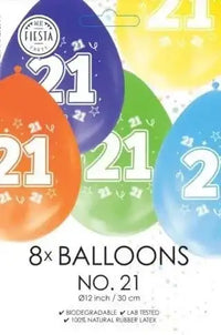 Gekleurde Ballonnen 21 jaar - 8 stuks - 30 cm - Ballonnenshop.nl