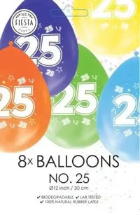 Gekleurde Ballonnen 25 jaar - 8 stuks - 30 cm - Ballonnenshop.nl