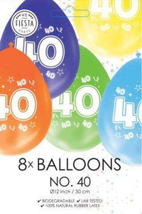 Gekleurde Ballonnen 40 jaar - 8 stuks - 30 cm - Ballonnenshop.nl