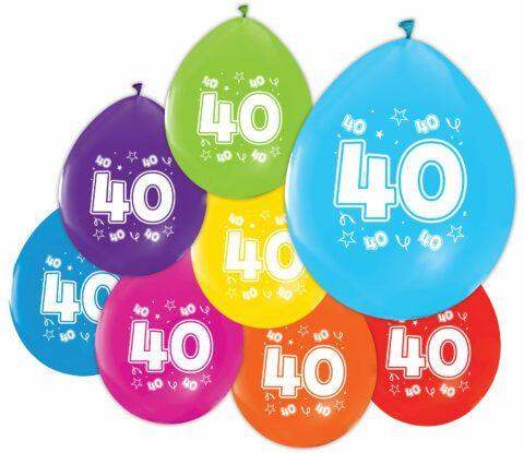 Gekleurde Ballonnen 40 jaar - 8 stuks - 30 cm - Ballonnenshop.nl