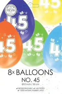 Gekleurde Ballonnen 45 jaar - 8 stuks - 30 cm - Ballonnenshop.nl