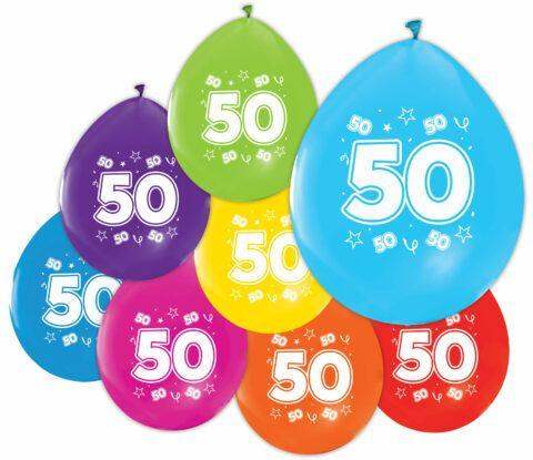 Gekleurde Ballonnen 50 jaar - 8 stuks - 30 cm - Ballonnenshop.nl