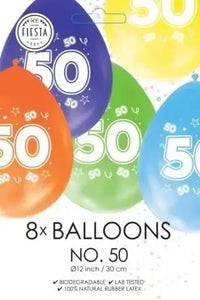 Gekleurde Ballonnen 50 jaar - 8 stuks - 30 cm - Ballonnenshop.nl