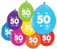 Gekleurde Ballonnen 50 jaar - 8 stuks - 30 cm - Ballonnenshop.nl