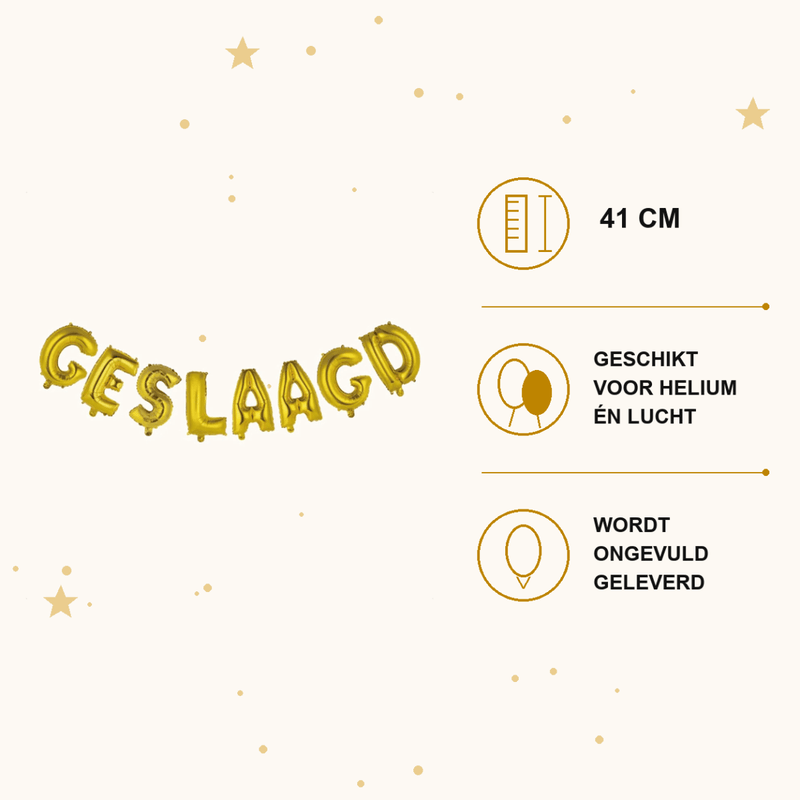 Geslaagd Letter Ballonnen Goud 41 cm - Ballonnenshop.nl