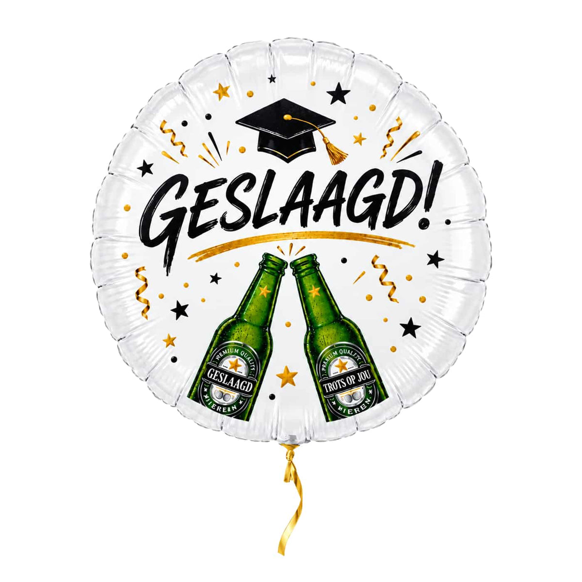 Geslaagd Proost Ballon – met helium gevuld, met gouden lint