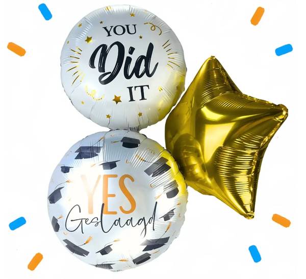 Geslaagd Trosje Helium Ballonnen - Gevuld Met Helium - 45 cm - Ballonnenshop.nl