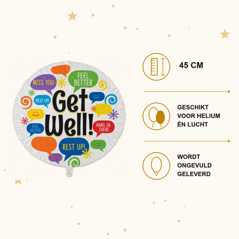 Get Well Berichten Folie Ballon - 45 cm - Ballonnenshop.nl
