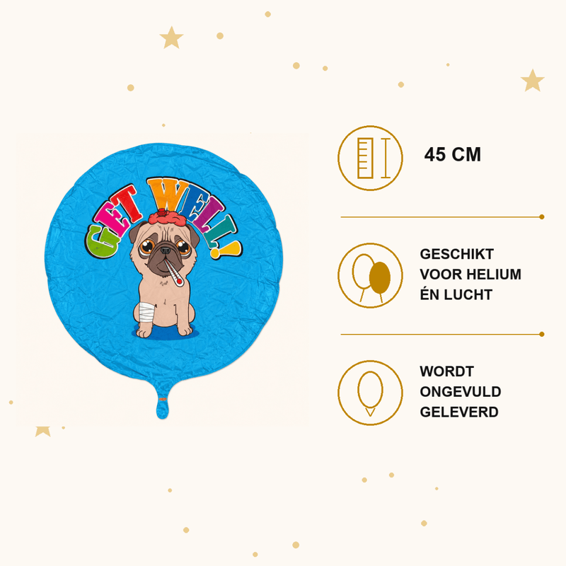 Get Well Hond Folie Ballon - 45 cm - Ballonnenshop.nl