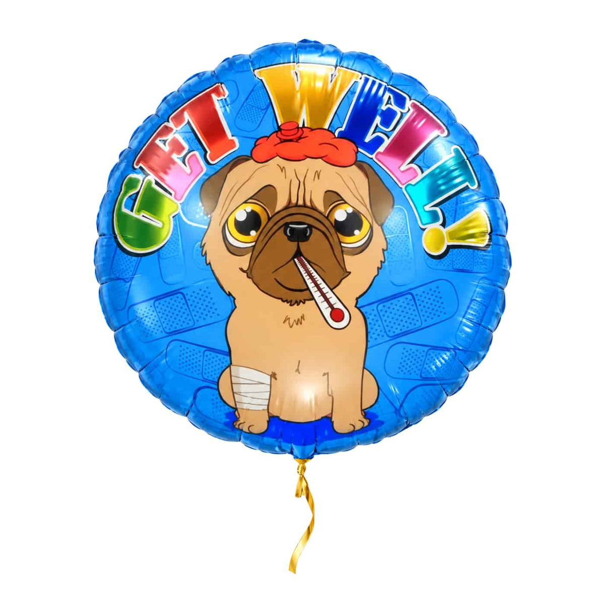 Get Well Hond Helium Ballon – met helium gevuld, met gouden lint