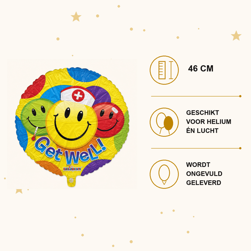 Get Well Smileys Folie Ballon - 46 cm - Ballonnenshop.nl